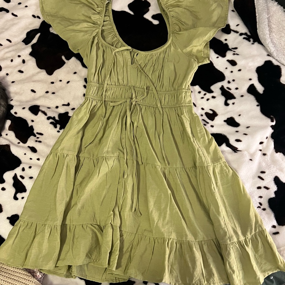 Green Ruffle Sleeve Dress